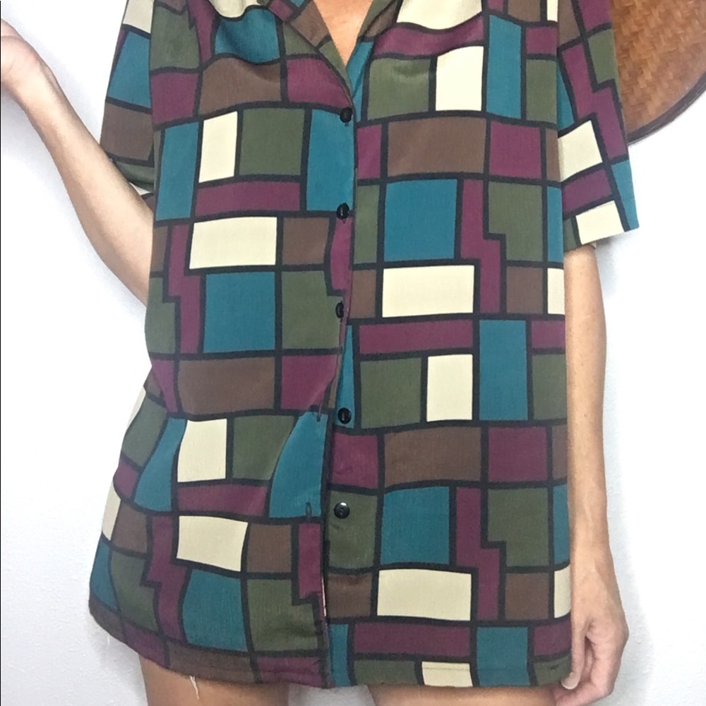 👾VTG abstract print vsco blouse - Picture 3 of 6